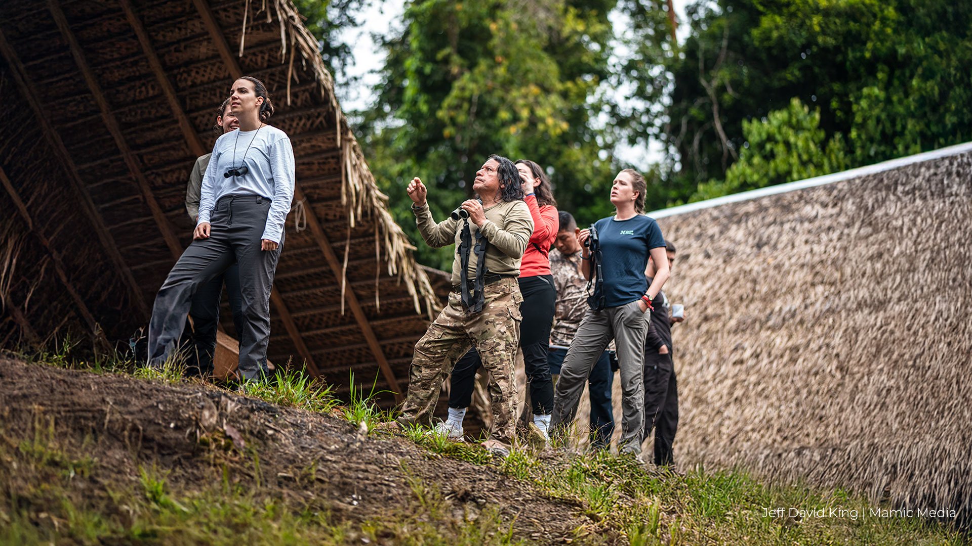 Group of guests enjoying a Wao Kamp experience in the Ecuadorian Amazon